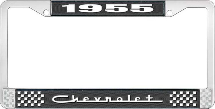1955 Chevrolet Black And Chrome License Plate Frame With White Lettering