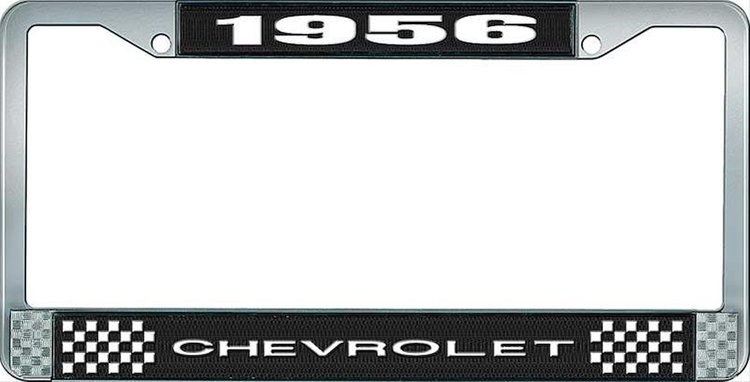 1956 Chevrolet Black And Chrome License Plate Frame With White Lettering