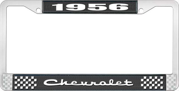 1956 Chevrolet Black And Chrome License Plate Frame With White Lettering