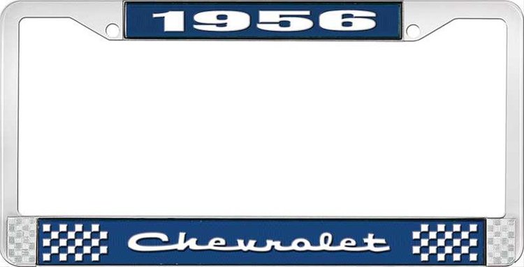 1956 Chevrolet Blue And Chrome License Plate Frame With White Lettering