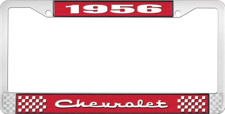 1956 Chevrolet Red And Chrome License Plate Frame With White Lettering