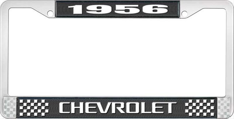1956 Chevrolet Black And Chrome License Plate Frame With White Lettering