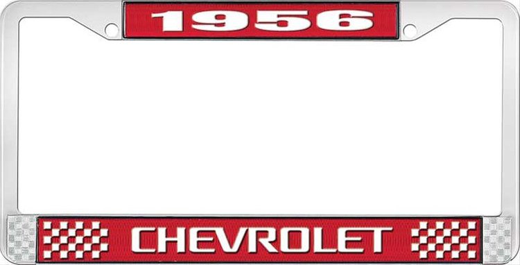 1956 Chevrolet Red And Chrome License Plate Frame With White Lettering