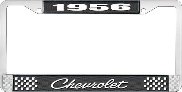 1956 Chevrolet Black And Chrome License Plate Frame With White Lettering