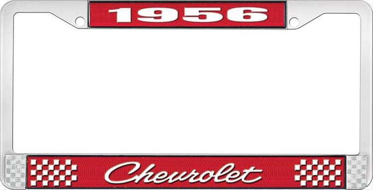 1956 Chevrolet Red And Chrome License Plate Frame With White Lettering