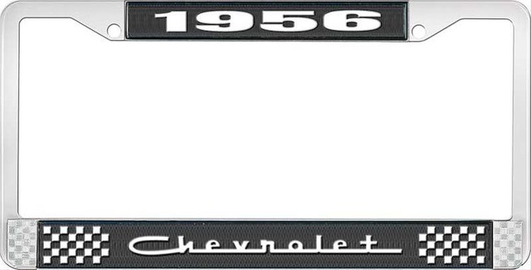 1956 Chevrolet Black And Chrome License Plate Frame With White Lettering