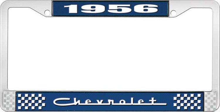 1956 Chevrolet Blue And Chrome License Plate Frame With White Lettering