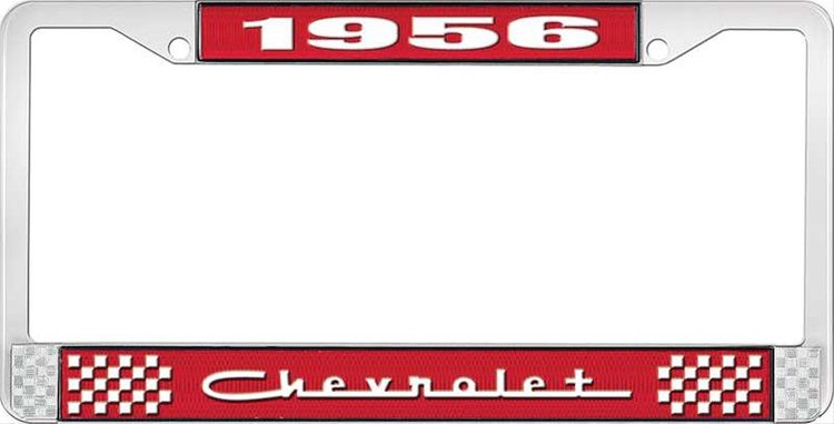 1956 Chevrolet Red And Chrome License Plate Frame With White Lettering