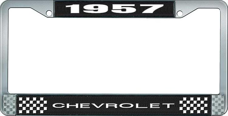 1957 Chevrolet Black And Chrome License Plate Frame With White Lettering