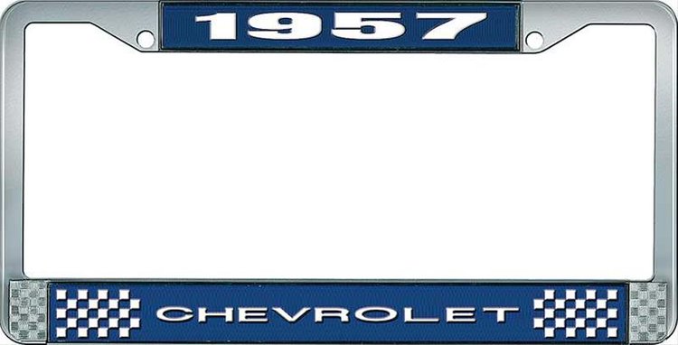1957 Chevrolet Blue And Chrome License Plate Frame With White Lettering