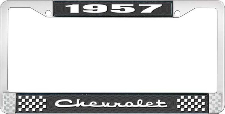 1957 Chevrolet Black And Chrome License Plate Frame With White Lettering