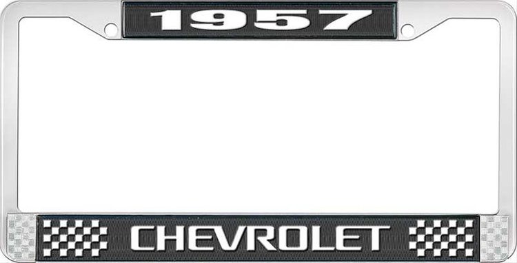 1957 Chevrolet Black And Chrome License Plate Frame With White Lettering