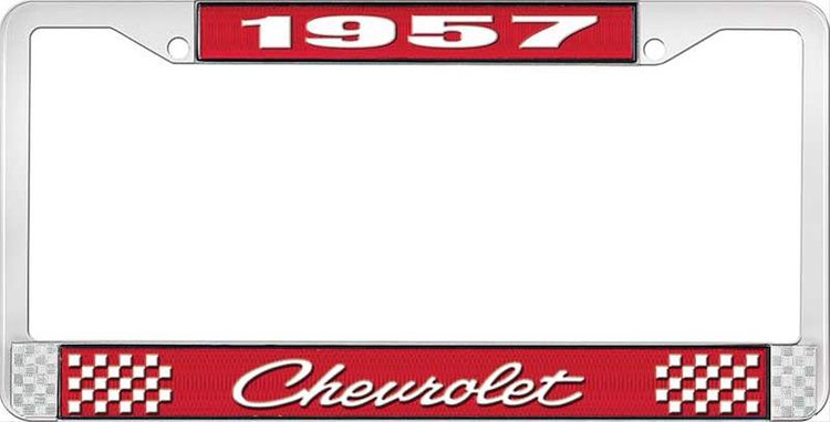 1957 Chevrolet Red And Chrome License Plate Frame With White Lettering