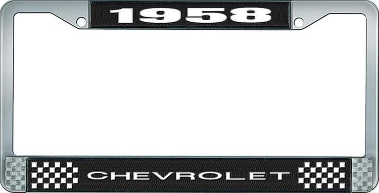 1958 Chevrolet Black And Chrome License Plate Frame With White Lettering