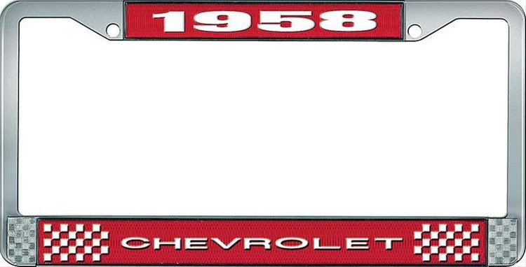 1958 Chevrolet Red And Chrome License Plate Frame With White Lettering