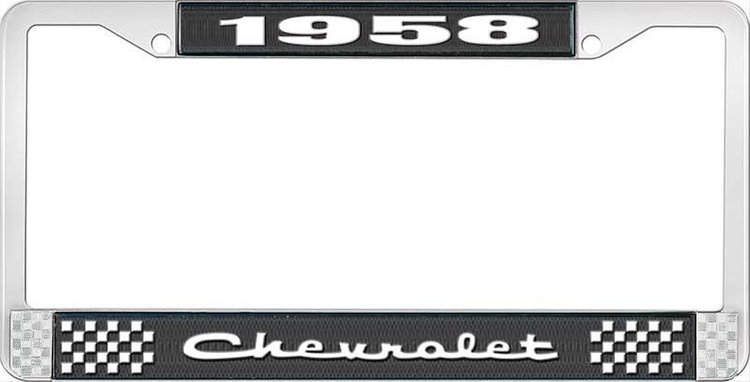1958 Chevrolet Black And Chrome License Plate Frame With White Lettering