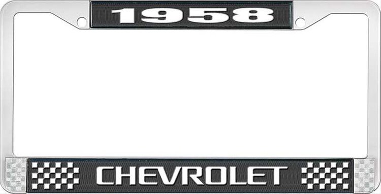 1958 Chevrolet Black And Chrome License Plate Frame With White Lettering