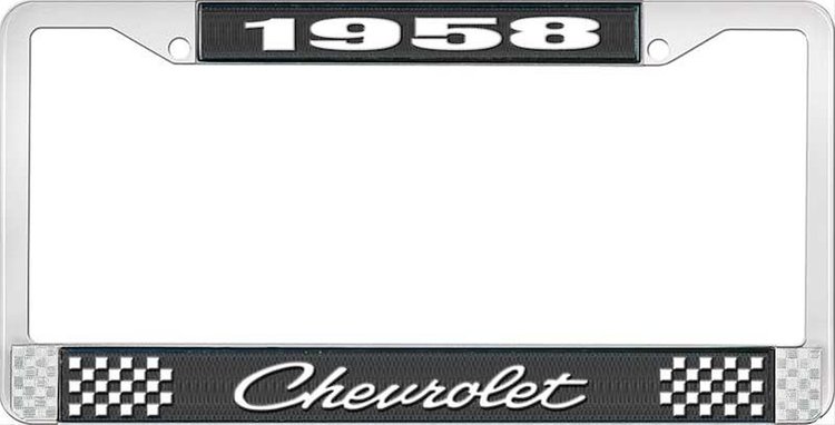 1958 Chevrolet Black And Chrome License Plate Frame With White Lettering