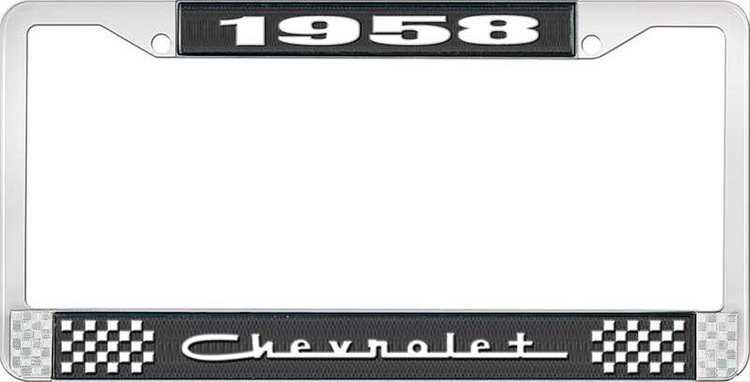 1958 Chevrolet Black And Chrome License Plate Frame With White Lettering