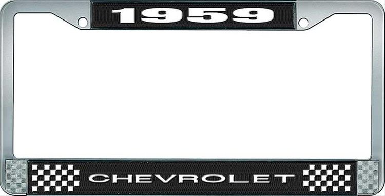 1959 Chevrolet Black And Chrome License Plate Frame With White Lettering