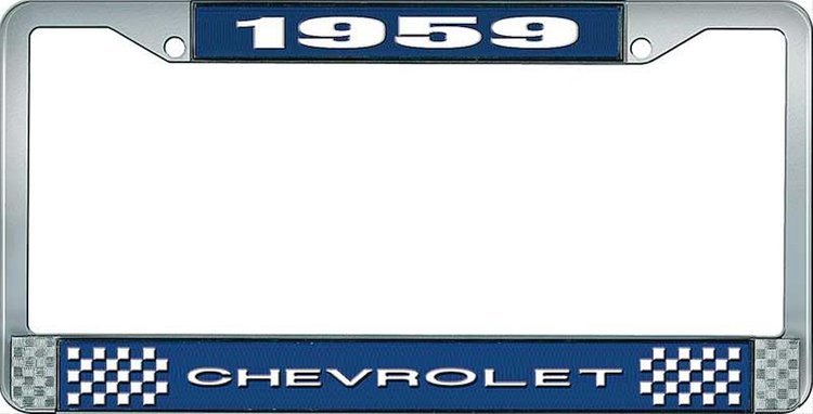1959 Chevrolet Blue And Chrome License Plate Frame With White Lettering