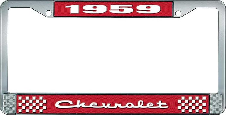 1959 Chevrolet Red And Chrome License Plate Frame With White Lettering