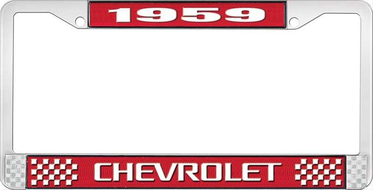 1959 Chevrolet Red And Chrome License Plate Frame With White Lettering