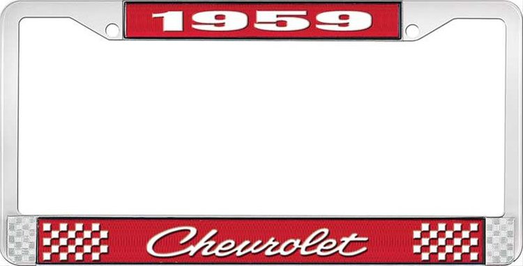 1959 Chevrolet Red And Chrome License Plate Frame With White Lettering