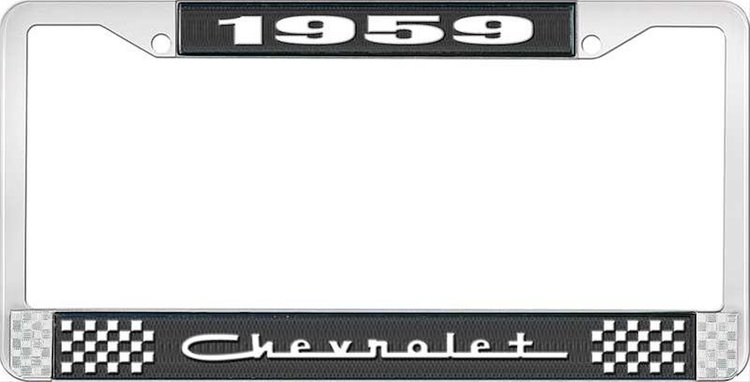 1959 Chevrolet Black And Chrome License Plate Frame With White Lettering
