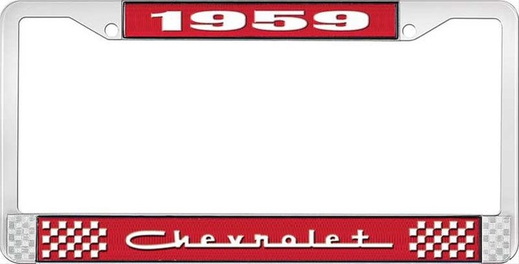 1959 Chevrolet Red And Chrome License Plate Frame With White Lettering