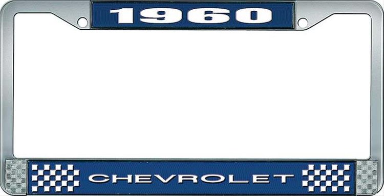 1960 Chevrolet Blue And Chrome License Plate Frame With White Lettering