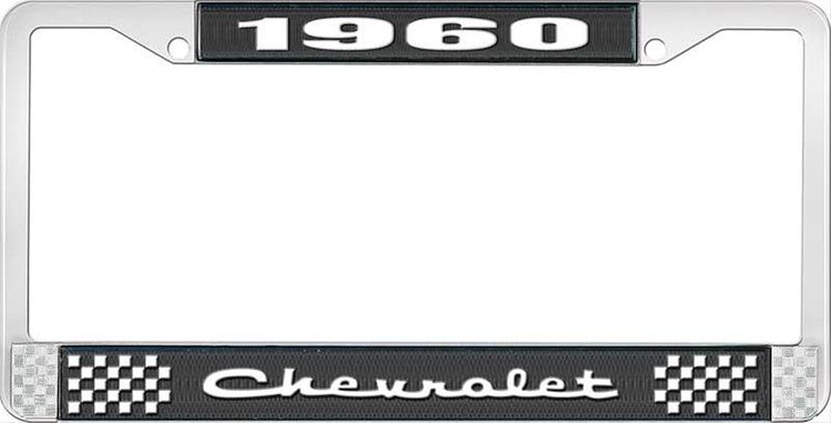 1960 Chevrolet Black And Chrome License Plate Frame With White Lettering