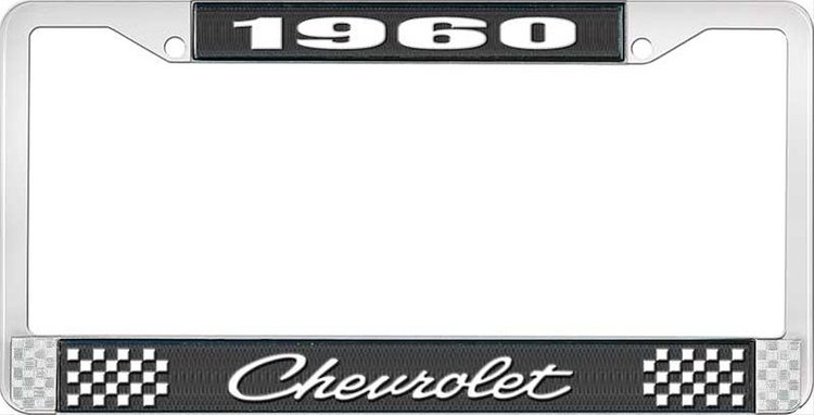 1960 Chevrolet Black And Chrome License Plate Frame With White Lettering