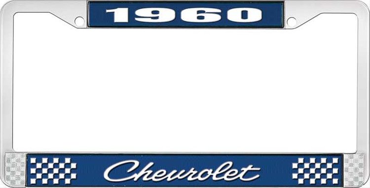 1960 Chevrolet Blue And Chrome License Plate Frame With White Lettering