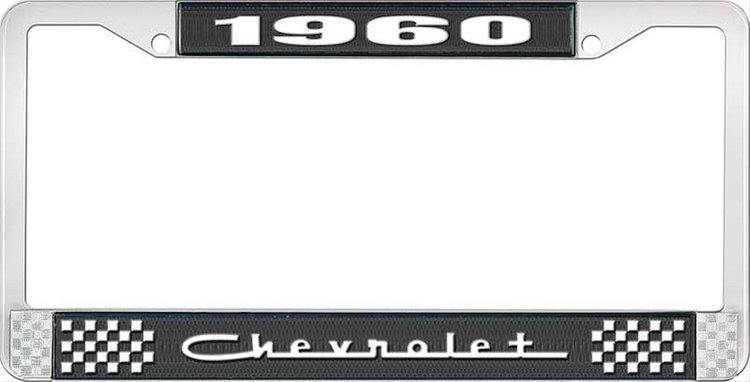 1960 Chevrolet Black And Chrome License Plate Frame With White Lettering