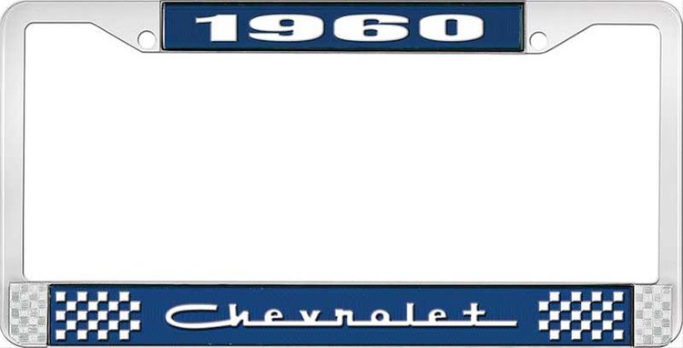 1960 Chevrolet Blue And Chrome License Plate Frame With White Lettering
