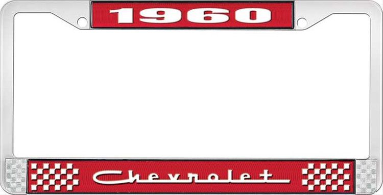 1960 Chevrolet Red And Chrome License Plate Frame With White Lettering