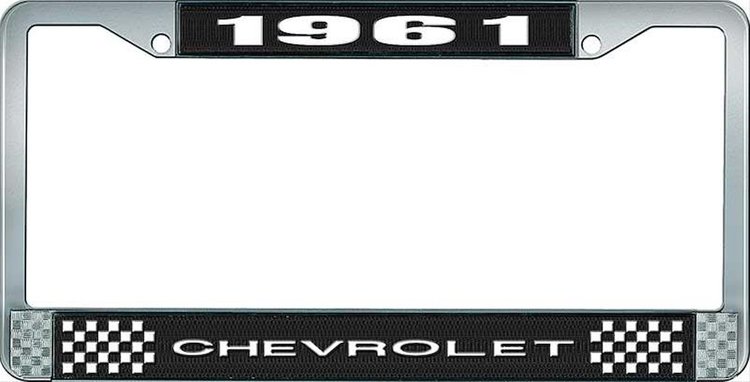 1961 Chevrolet Black And Chrome License Plate Frame With White Lettering