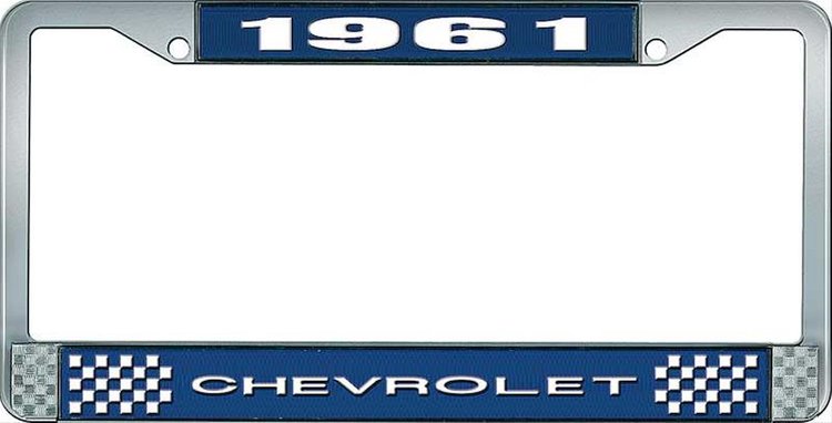 1961 Chevrolet Blue And Chrome License Plate Frame With White Lettering