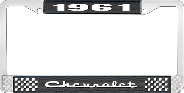 1961 Chevrolet Black And Chrome License Plate Frame With White Lettering