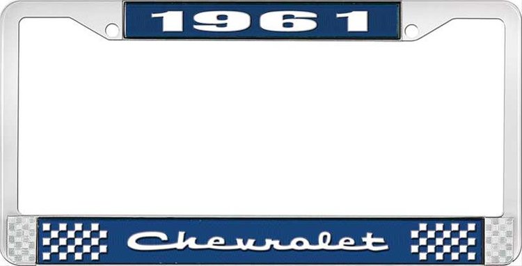 1961 Chevrolet Blue And Chrome License Plate Frame With White Lettering