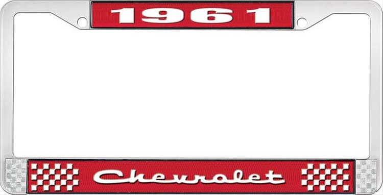 1961 Chevrolet Red And Chrome License Plate Frame With White Lettering