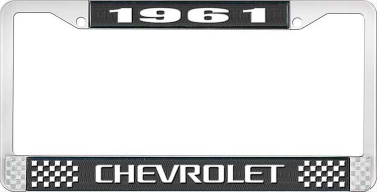 1961 Chevrolet Black And Chrome License Plate Frame With White Lettering