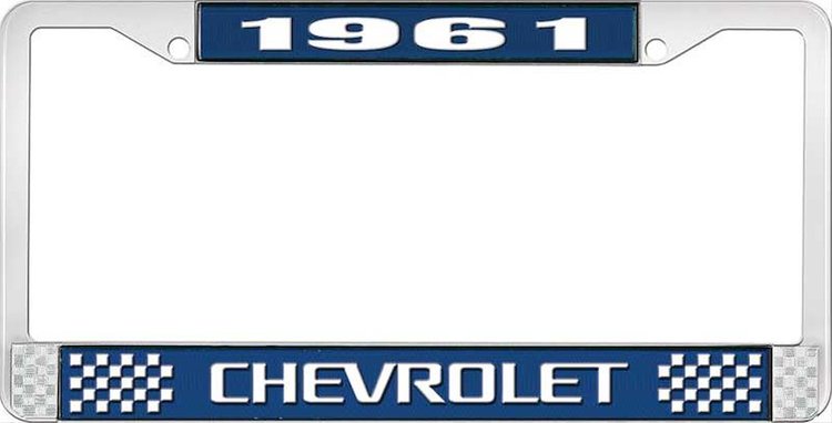 1961 Chevrolet Blue And Chrome License Plate Frame With White Lettering