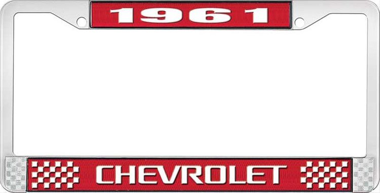 1961 Chevrolet Red And Chrome License Plate Frame With White Lettering