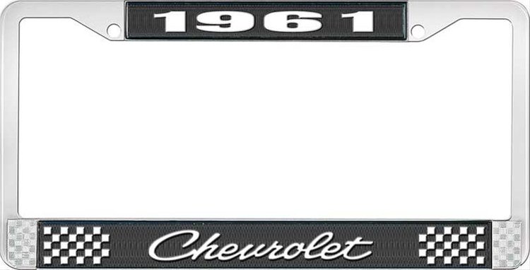 1961 Chevrolet Black And Chrome License Plate Frame With White Lettering