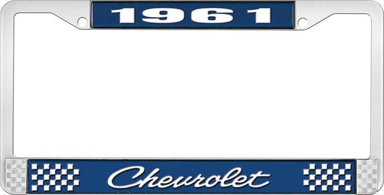 1961 Chevrolet Blue And Chrome License Plate Frame With White Lettering