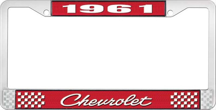 1961 Chevrolet Red And Chrome License Plate Frame With White Lettering