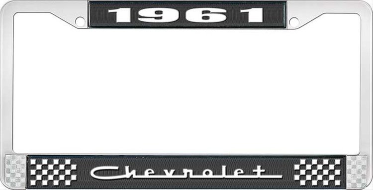 1961 Chevrolet Black And Chrome License Plate Frame With White Lettering