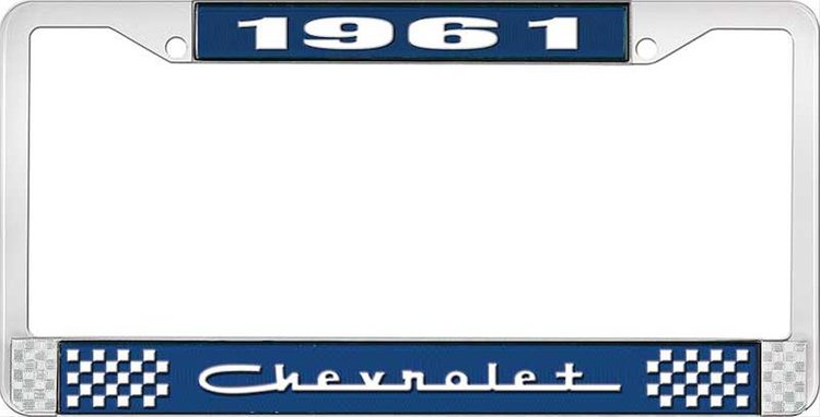 1961 Chevrolet Blue And Chrome License Plate Frame With White Lettering